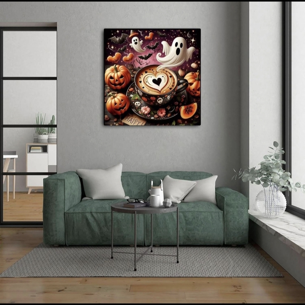 Halloween Pumpkin Spice Latte Ghosts 5D Diamond Painting Kit New - Picture 4 of 7